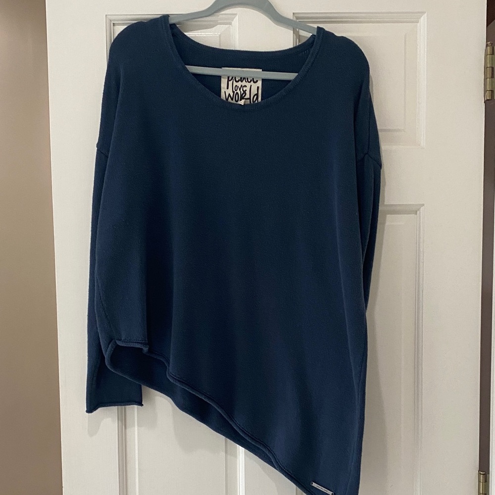 Peace Love World Blue Knit Sweater